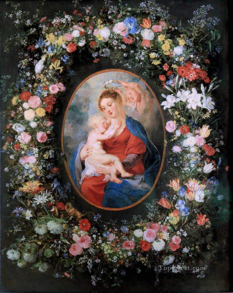 The Virgin and Child in a Garland of Flower Baroque Peter Paul Rubens Oil Paintings